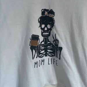 Mom life skeleton sweatshirt funny. Custom made crop on Etsy. Super comfy.